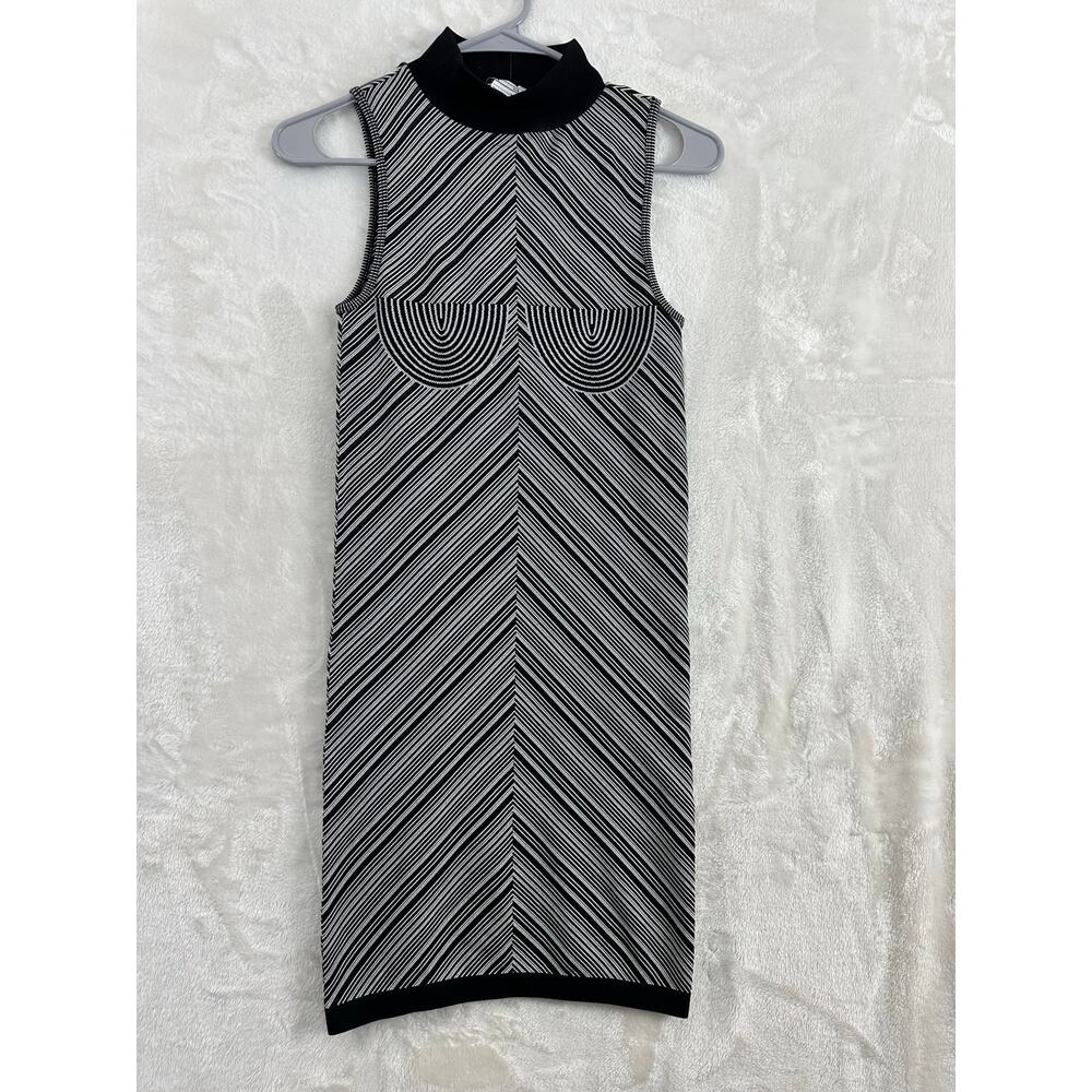 Zara Limitless Contour Dress XS Black White Bodycon Knit Club